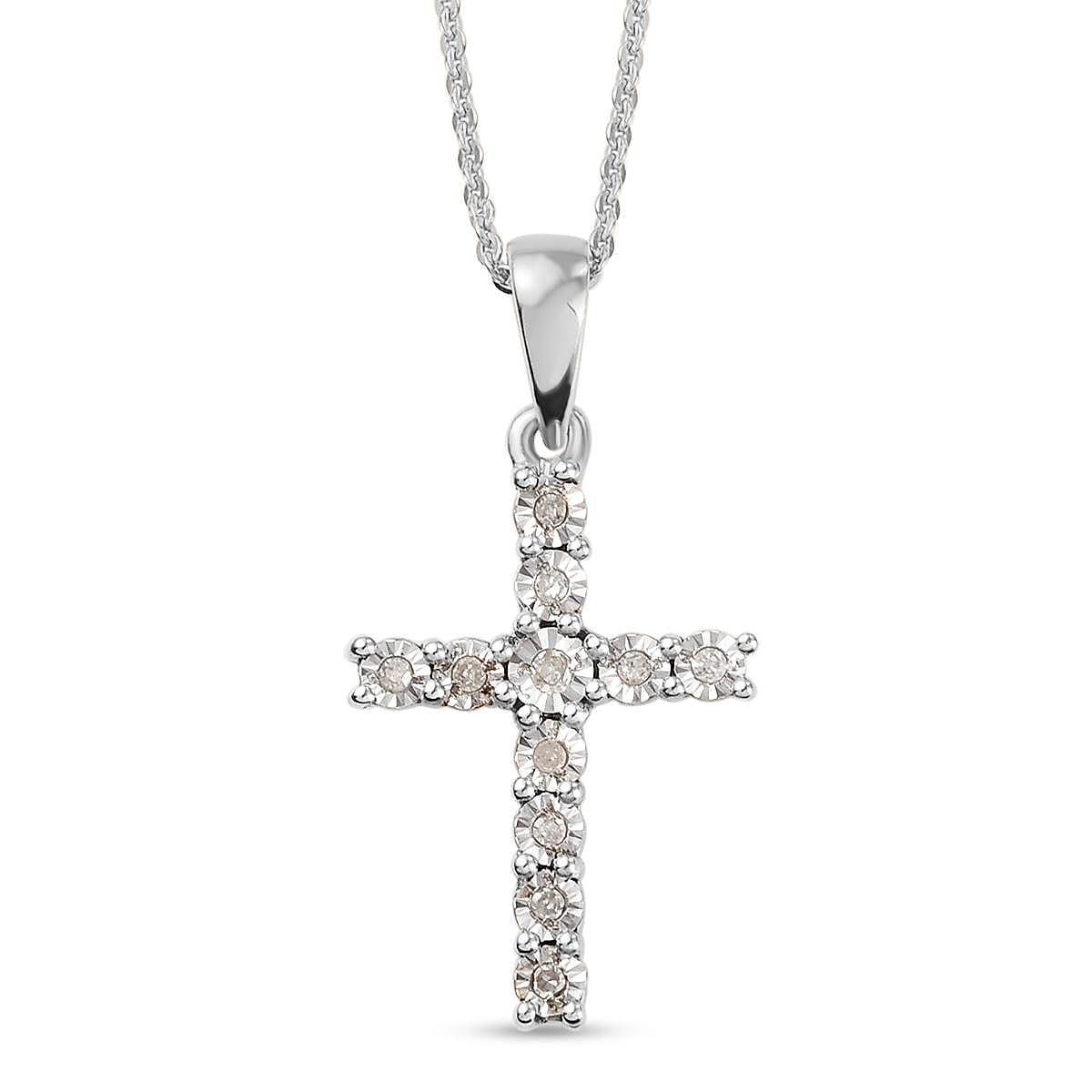 Mens silver cross hot sale necklace with diamonds