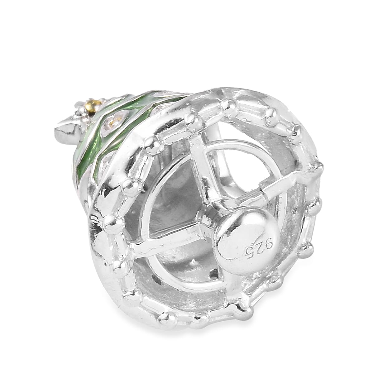 Charmes De Memoire - Simulated Yellow Sapphire and Multi Gemstone Enamelled Christmas Tree Charm in Platinum Overlay Sterling Silver