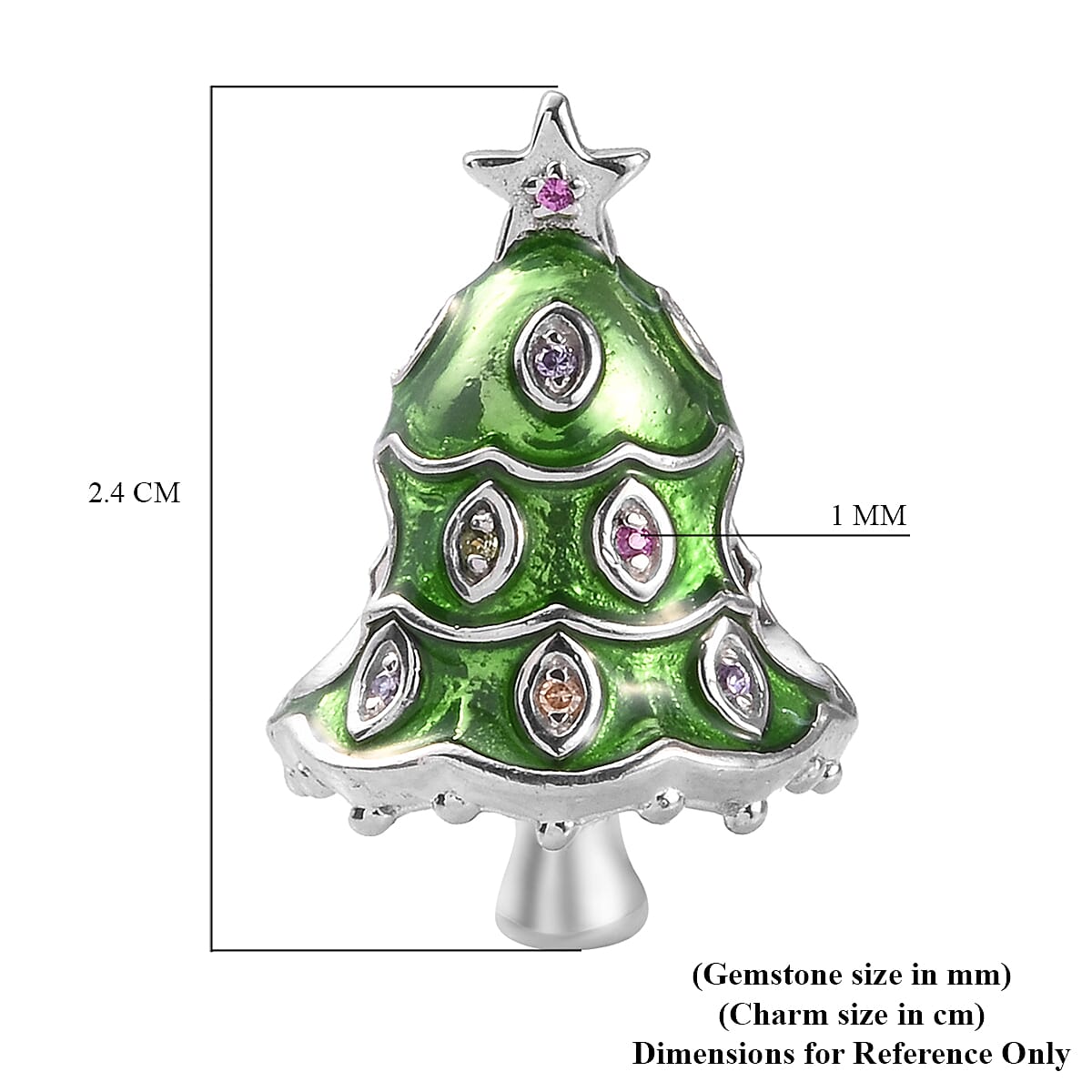 Charmes De Memoire - Simulated Yellow Sapphire and Multi Gemstone Enamelled Christmas Tree Charm in Platinum Overlay Sterling Silver