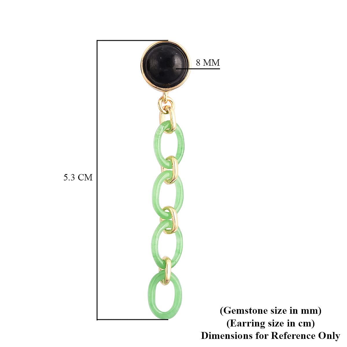 Black and Green Jade Dangle Earrings in Yellow Gold Over Sterling Silver 10.75 Ct.