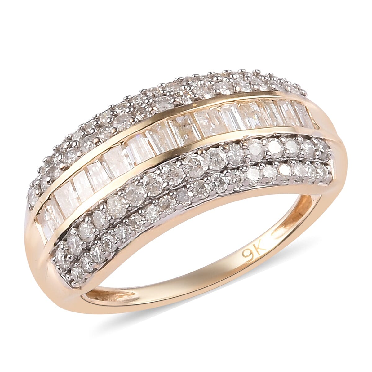 9K Yellow Gold SGL Certified Natural Diamond (I3/G-H) Ring 1.00 Ct.