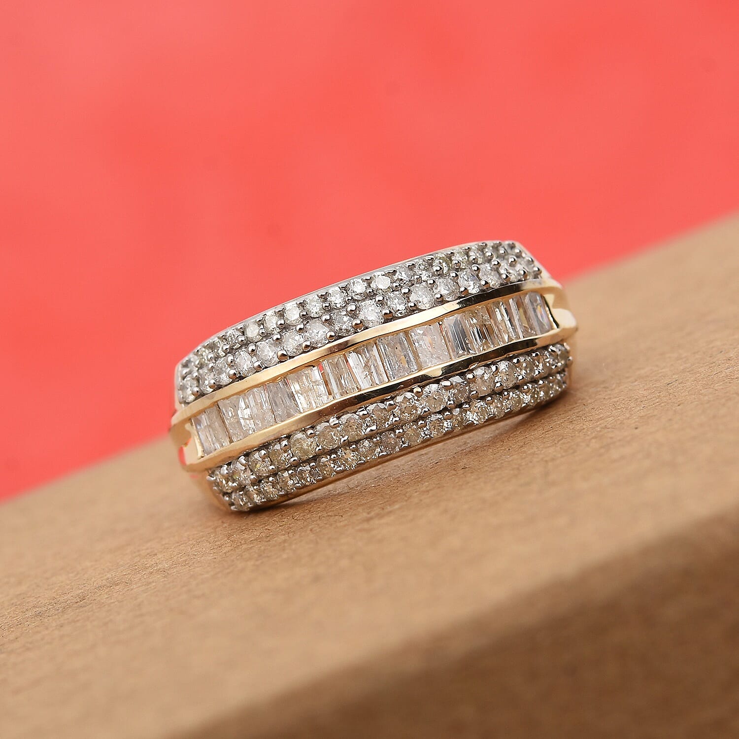 9K Yellow Gold SGL Certified Natural Diamond (I3/G-H) Ring 1.00 Ct.