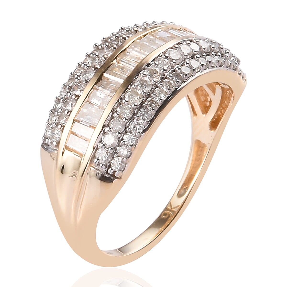 9K Yellow Gold SGL Certified Natural Diamond (I3/G-H) Ring 1.00 Ct.
