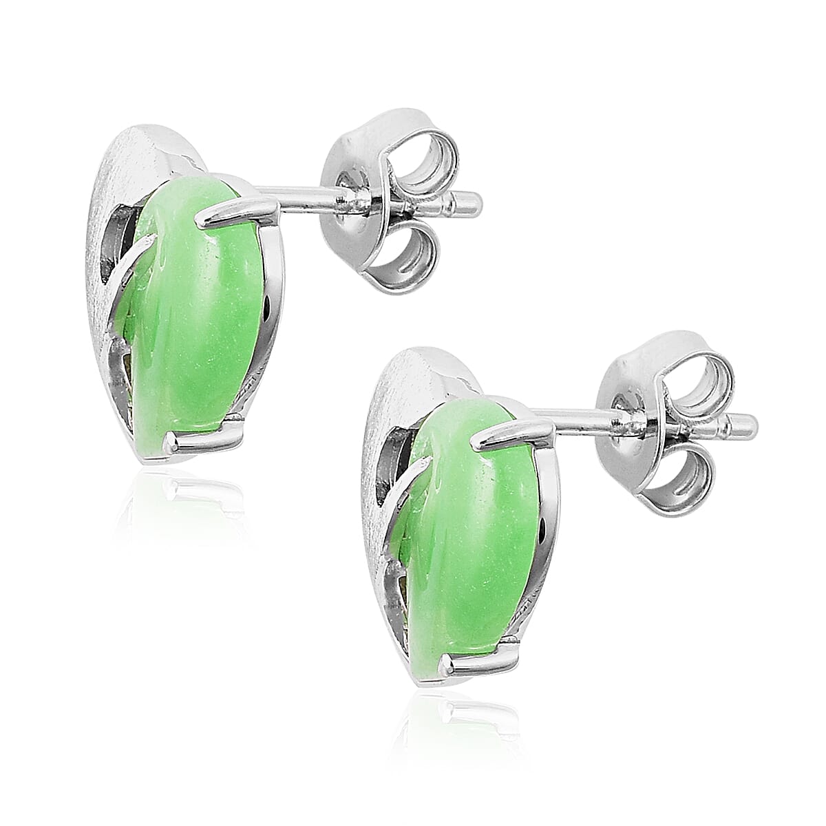Green Jade Yin-Yang Heart-Shaped Stud Earrings in Sterling Silver 3.25 Ct.