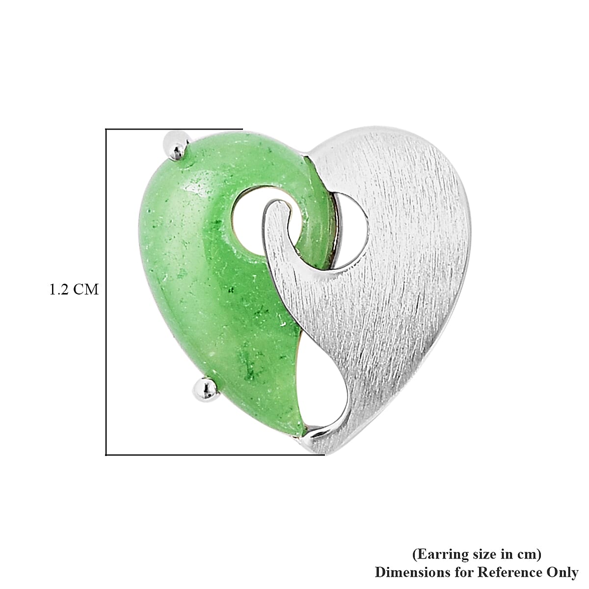 Green Jade Yin-Yang Heart-Shaped Stud Earrings in Sterling Silver 3.25 Ct.