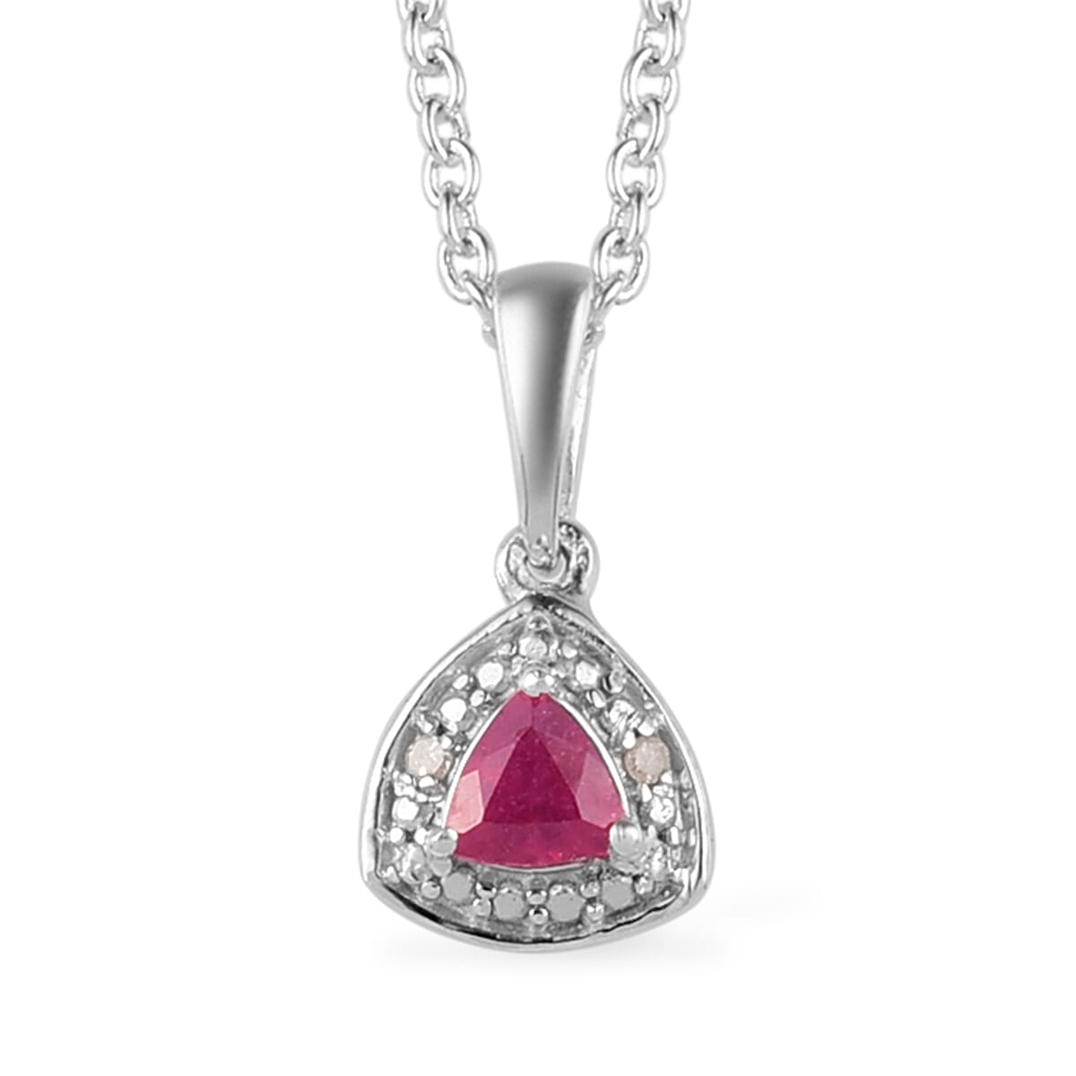 3 Piece Set - African Ruby and Diamond Pendant with Chain (Size 18) and Lever Back Earrings in Platinum Overlay Sterling Silver 1.00 Ct.