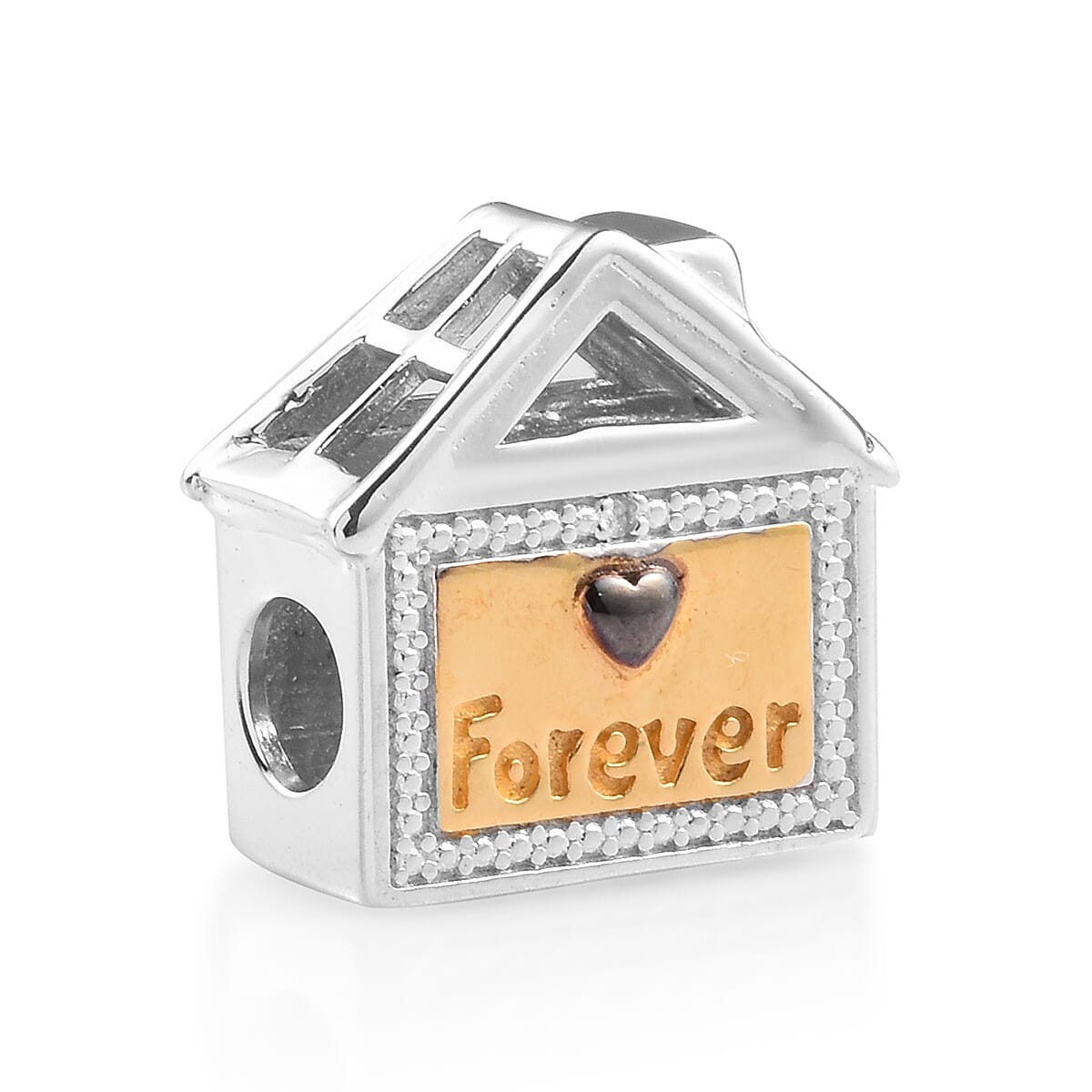 Charmes De Memoire Diamond Family House Charm in Platinum, Black and Yellow Gold Overlay Sterling Silver