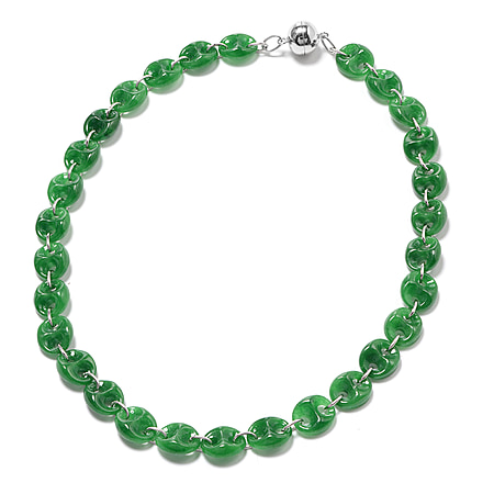 Green Jade Necklace (Size 18) in Rhodium Overlay Sterling Silver 159.00 Ct