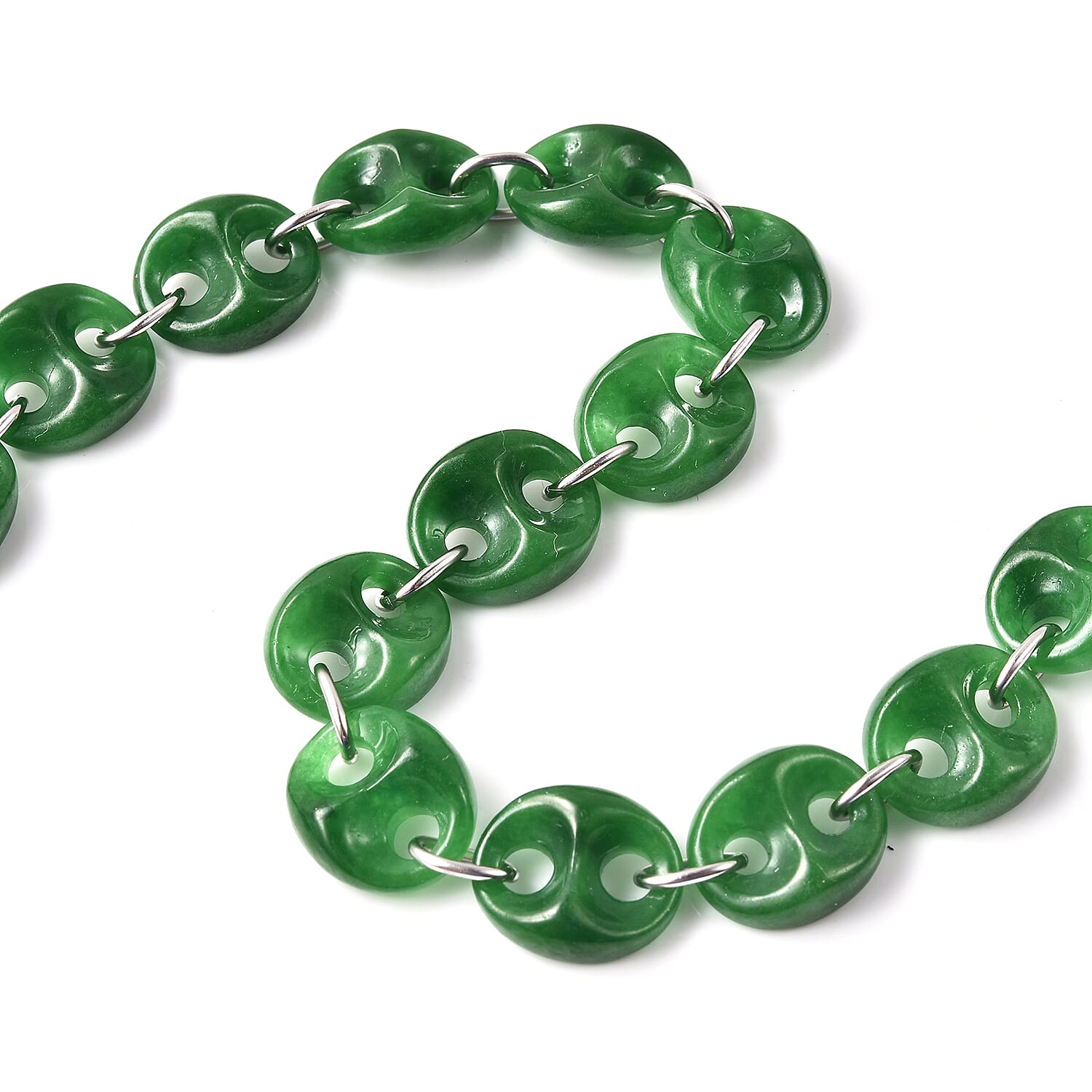 Designer Inspired Green Jadeite Jade Necklace (Size 18) in Rhodium Overlay Sterling Silver 159.00 Ct.