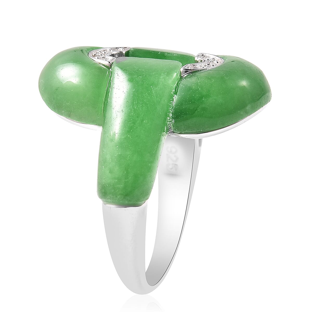 Green Jade and Natural Cambodian Zircon Ring in Rhodium Overlay Sterling Silver 13.32 Ct.