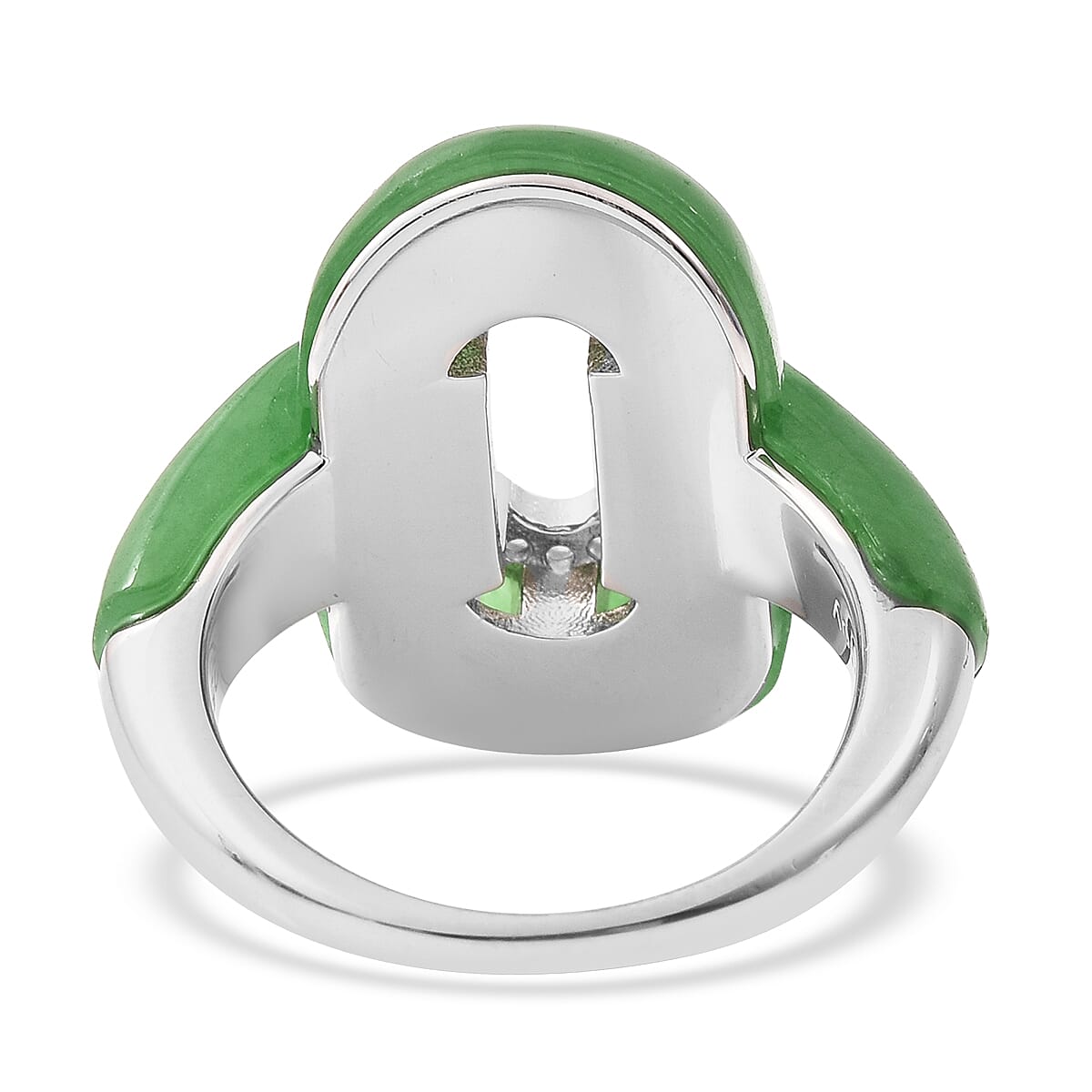 Green Jade and Natural Cambodian Zircon Ring in Rhodium Overlay Sterling Silver 13.32 Ct.