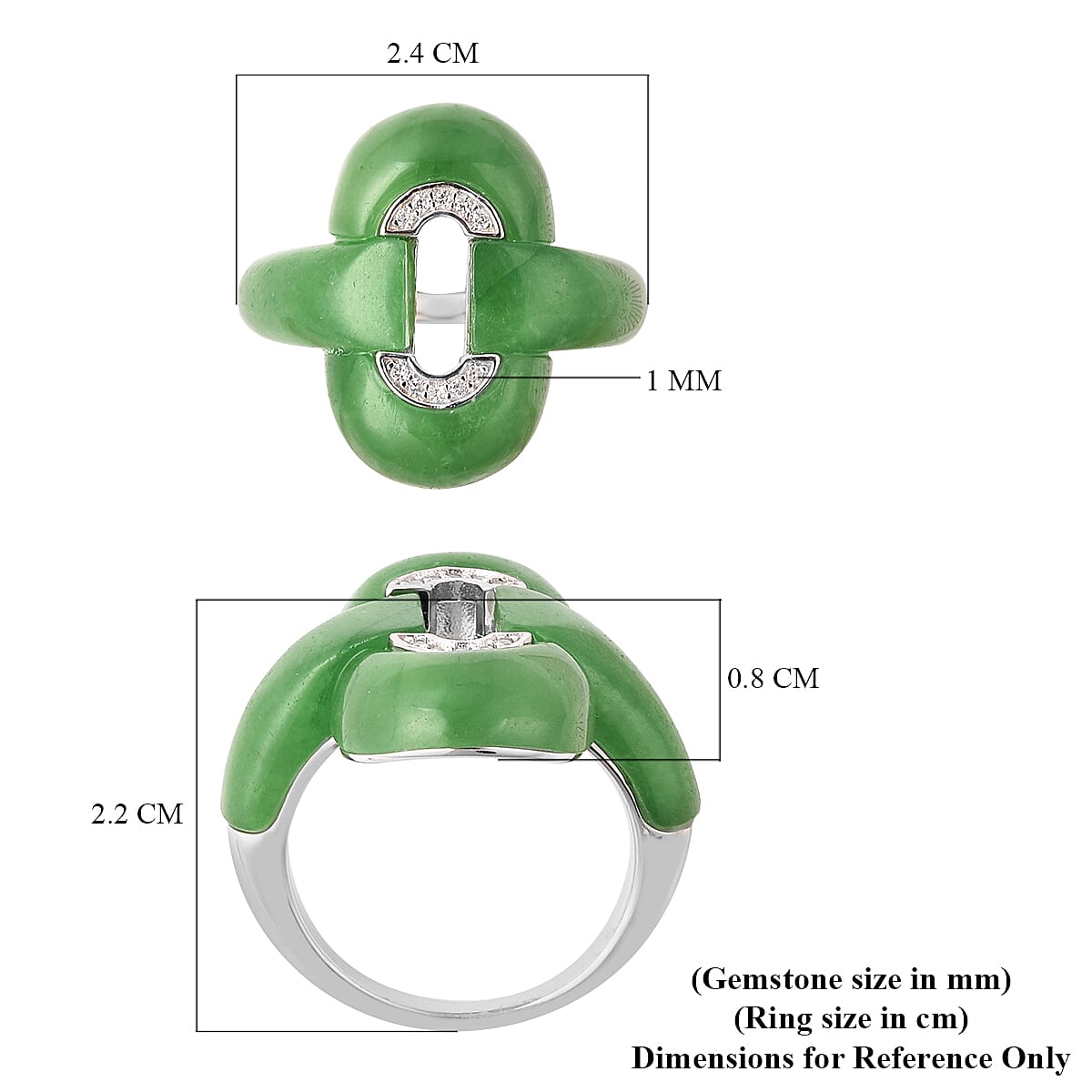 Green Jade and Natural Cambodian Zircon Ring in Rhodium Overlay Sterling Silver 13.32 Ct.