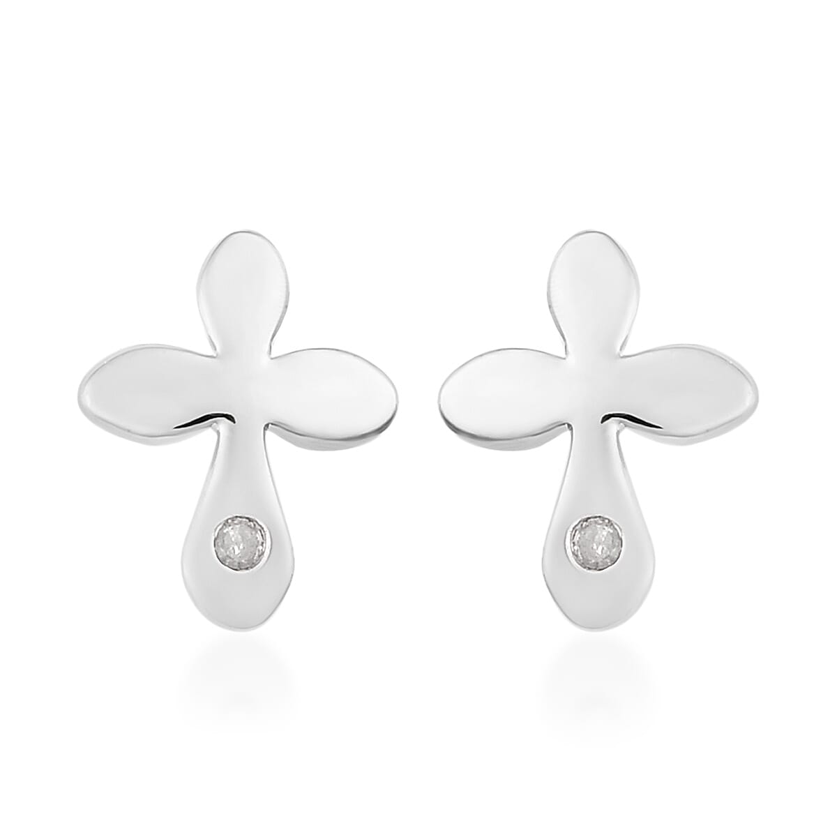 Diamond Earrings in Platinum Overlay Sterling Silver 0.03 Ct.