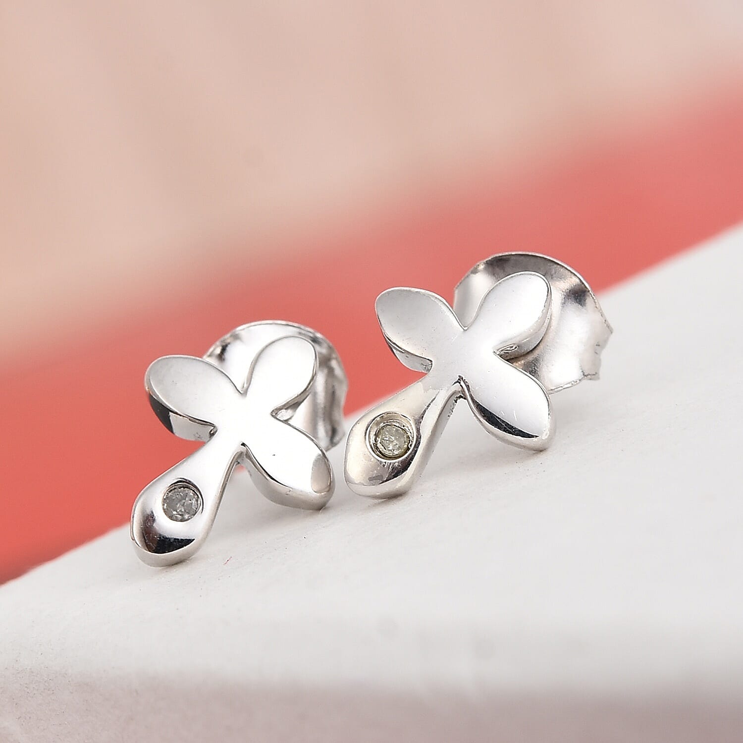 Diamond Earrings in Platinum Overlay Sterling Silver 0.03 Ct.