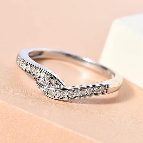 Diamond Ring in Platinum Overlay Sterling Silver 0.12 Ct.