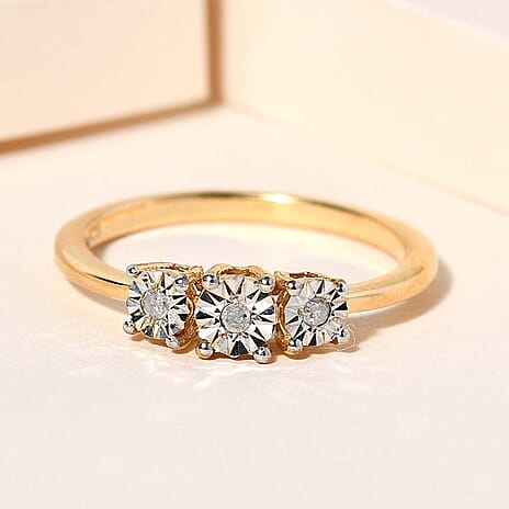 Diamond Trilogy Ring in 18K Yellow Gold Vermeil Plated Sterling Silver