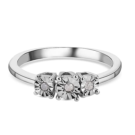 Diamond Trilogy Ring in Platinum Overlay Sterling Silver