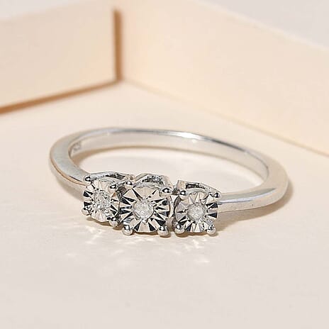 Diamond Trilogy Ring in Platinum Overlay Sterling Silver