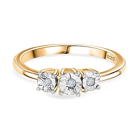 Diamond Trilogy Ring in 18K Yellow Gold Vermeil Plated Sterling Silver