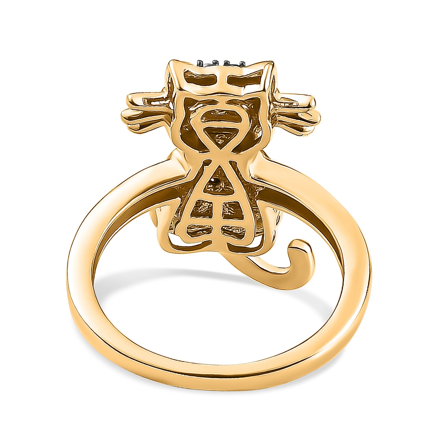 Black Diamond Cat Ring in Black Overlay and 18K Yellow Gold Vermeil Plated Sterling Silver