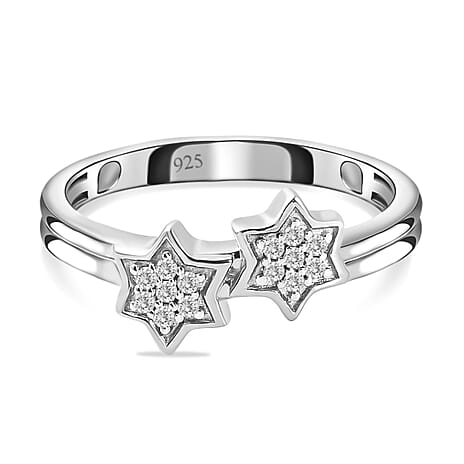 Diamond Twin-Star Stacker Ring in Platinum Overlay Sterling Silver