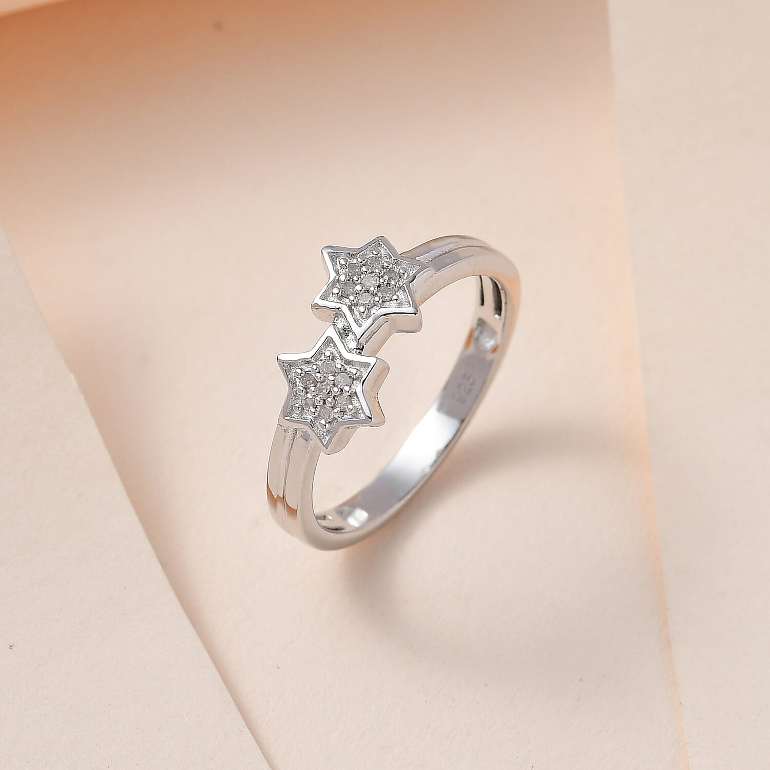 Diamond Twin-Star Sterling Silver Ring