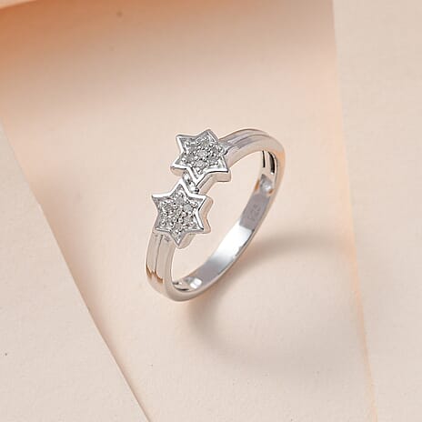 Diamond Twin-Star Stacker Ring in Platinum Overlay Sterling Silver