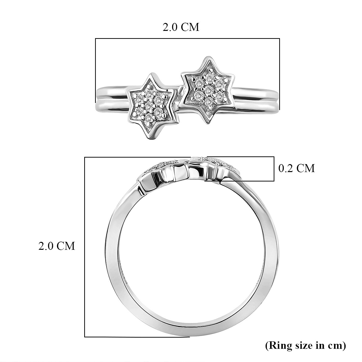 Diamond Twin-Star Sterling Silver Ring
