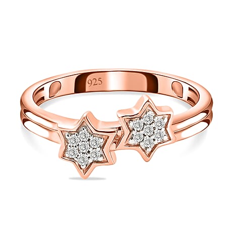 Diamond Twin Star Stacker Ring in Rose Gold Overlay Sterling Silver, 0.09 Ct
