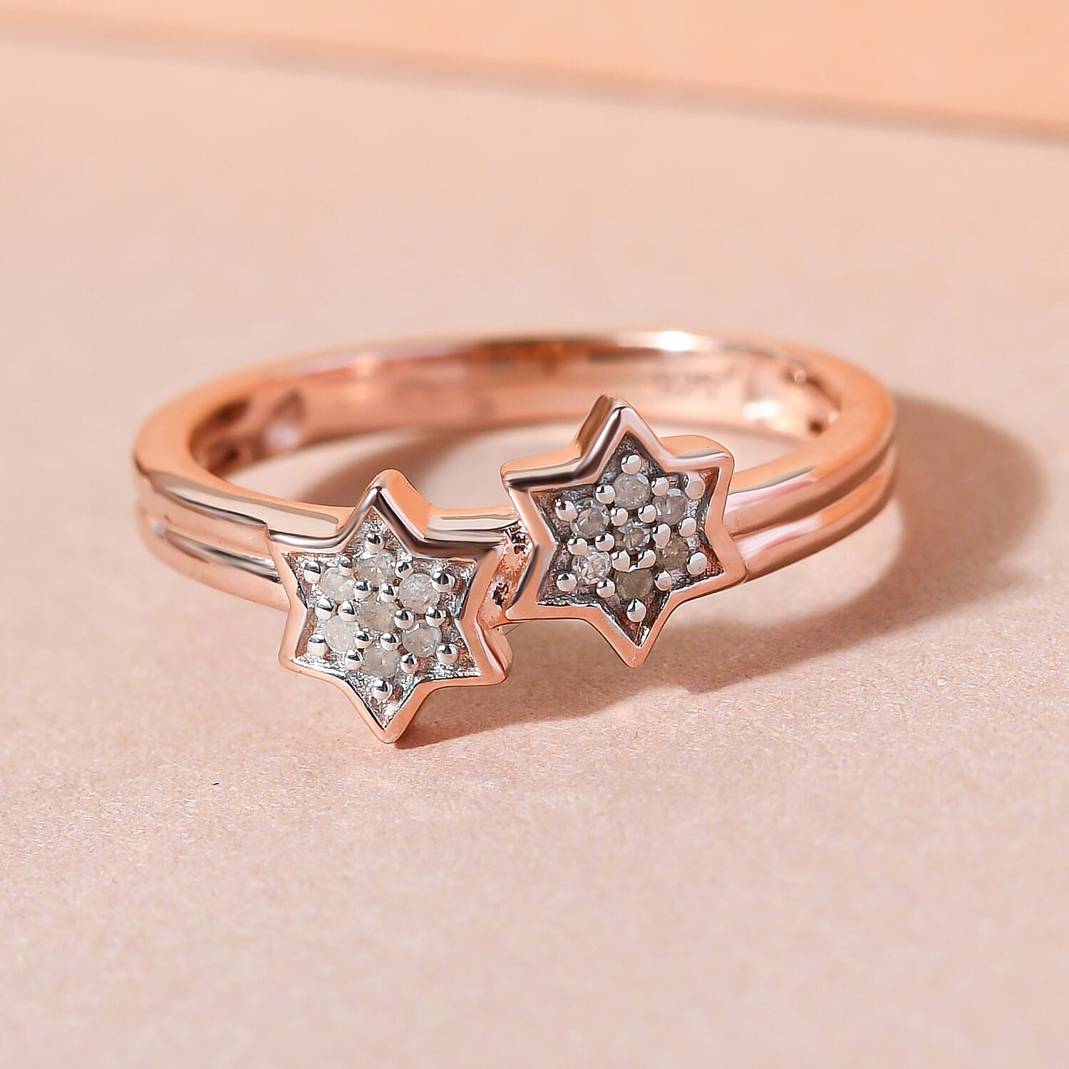 Diamond Twin-Star Sterling Silver Ring