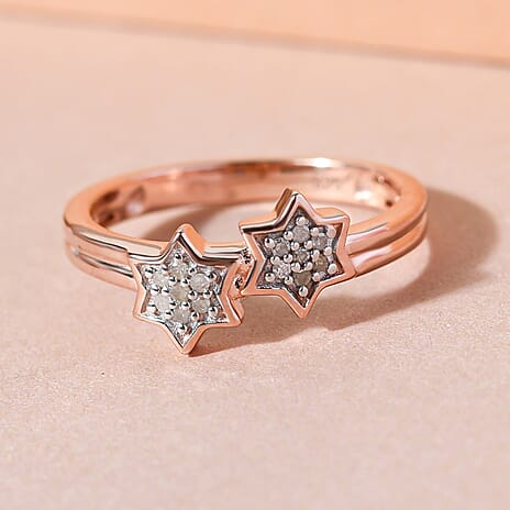 Diamond Twin Star Stacker Ring in Rose Gold Overlay Sterling Silver, 0.09 Ct