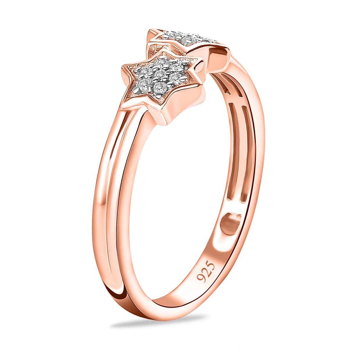 Diamond Twin-Star Sterling Silver Ring