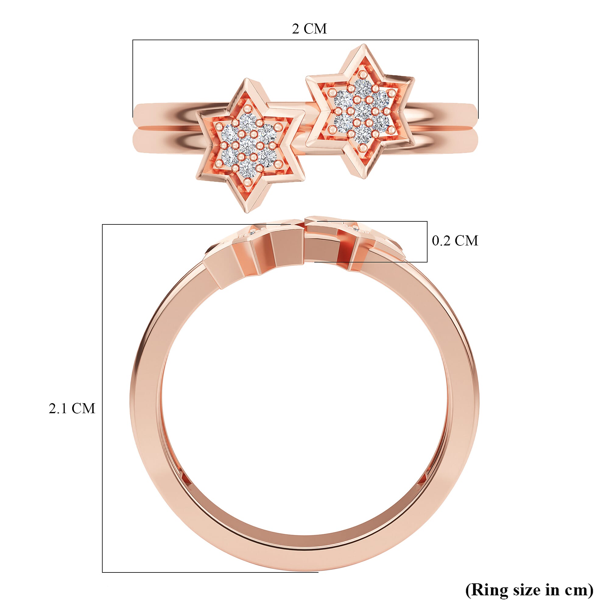Diamond Twin-Star Sterling Silver Ring