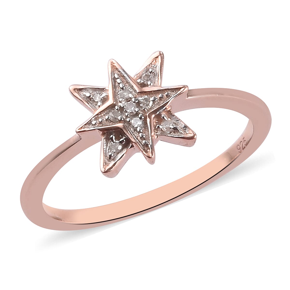 Diamond Starburst Ring in Rose Gold Overlay Sterling Silver
