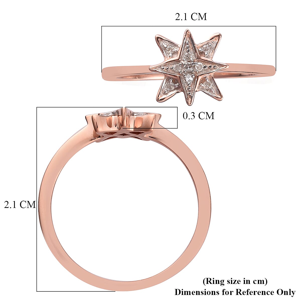 Diamond Starburst Ring in Rose Gold Overlay Sterling Silver