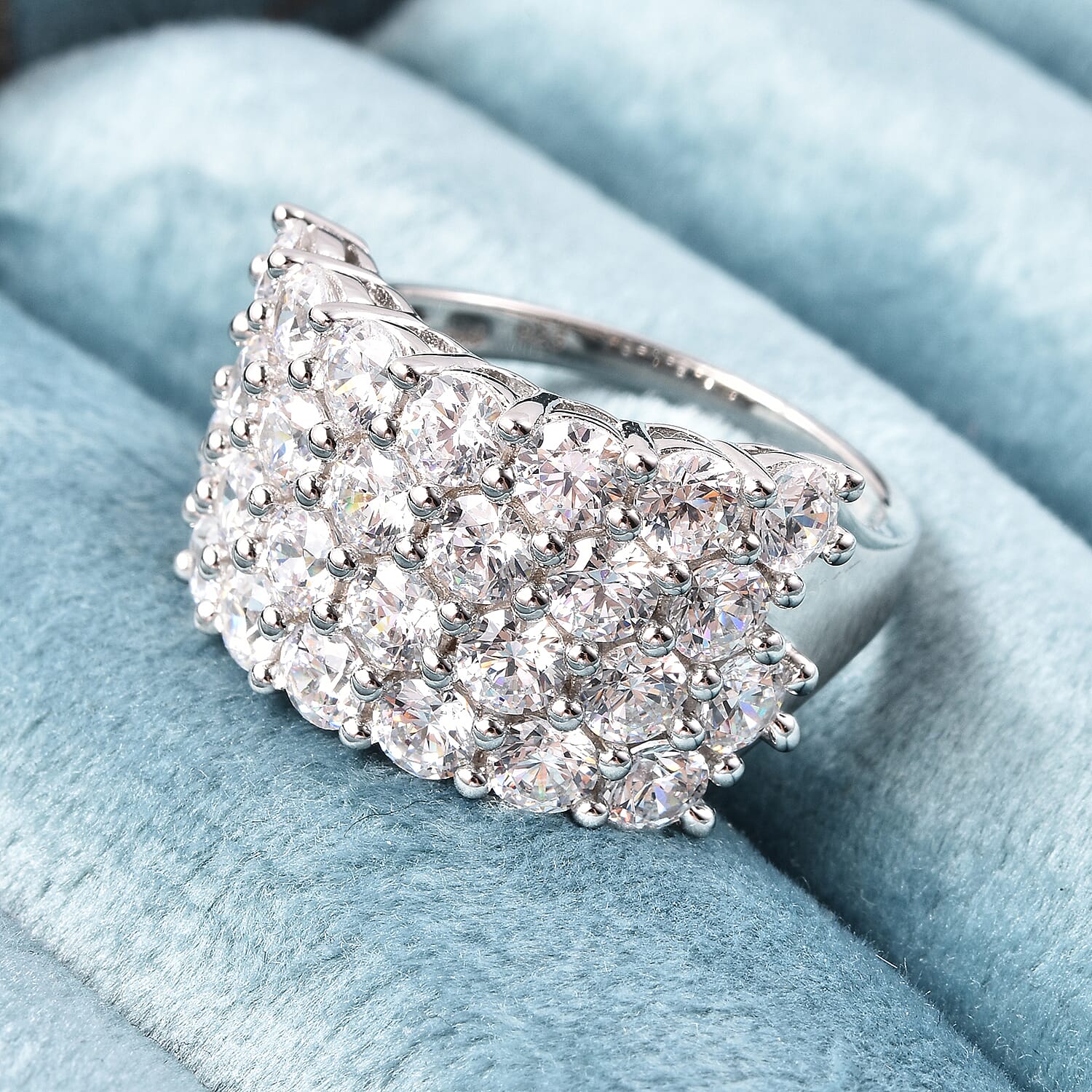 Lustro Stella Rhodium Overlay Sterling Silver Ring Made with Finest CZ 8.00 Ct.