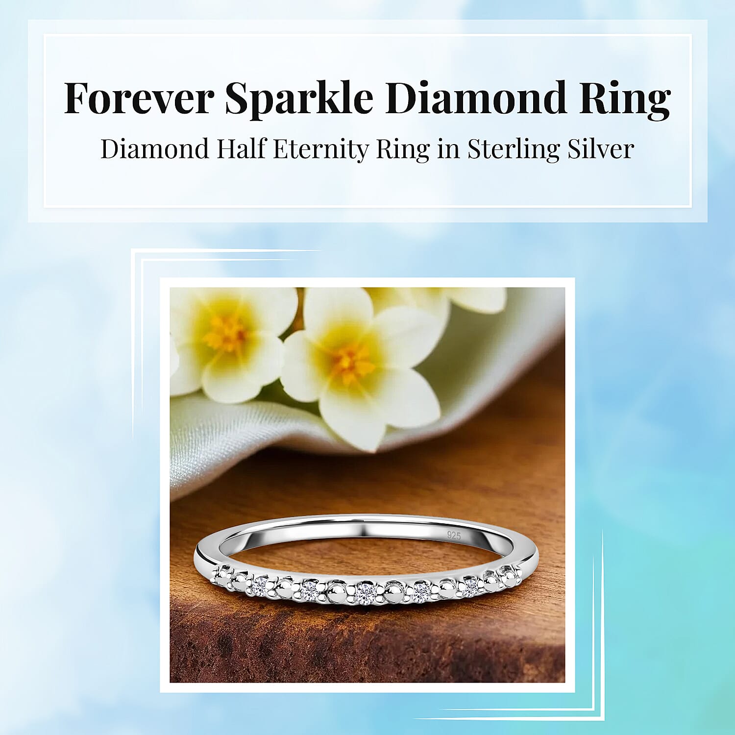 Diamond Half Eternity Ring in Sterling Silver