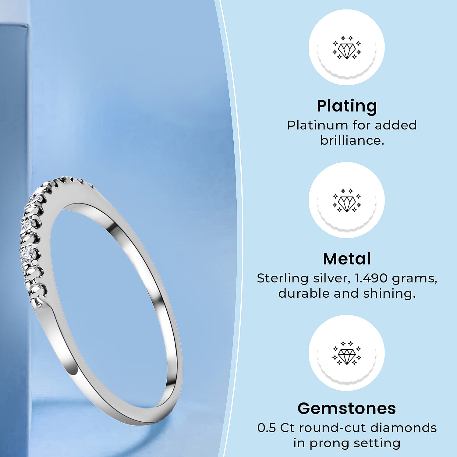 Diamond Half Eternity Ring in Sterling Silver