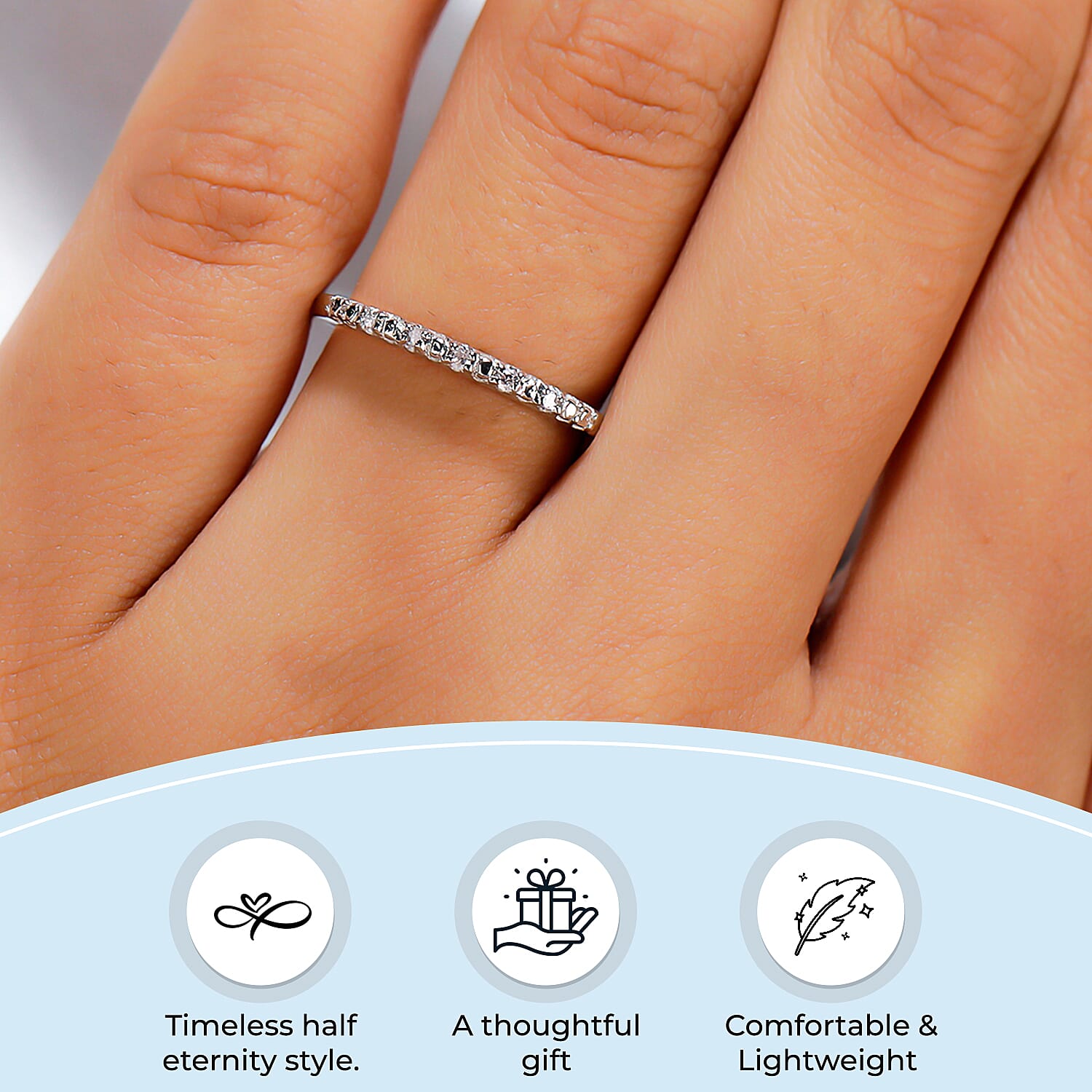 Diamond Half Eternity Ring in Sterling Silver