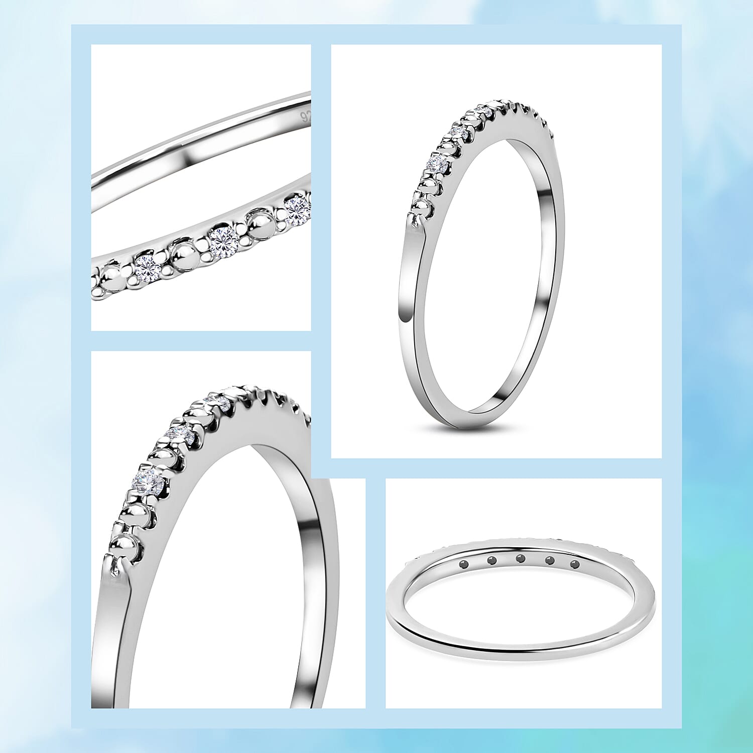 Diamond Half Eternity Ring in Sterling Silver