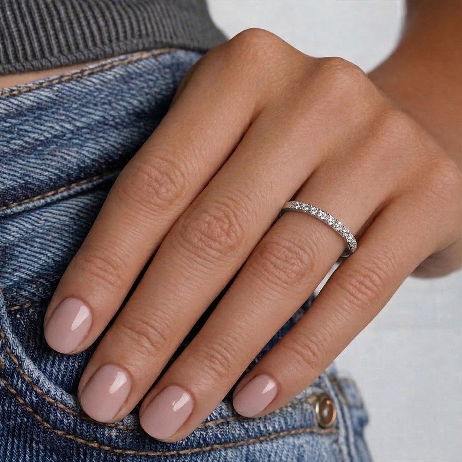 Diamond Half Eternity Ring in Sterling Silver
