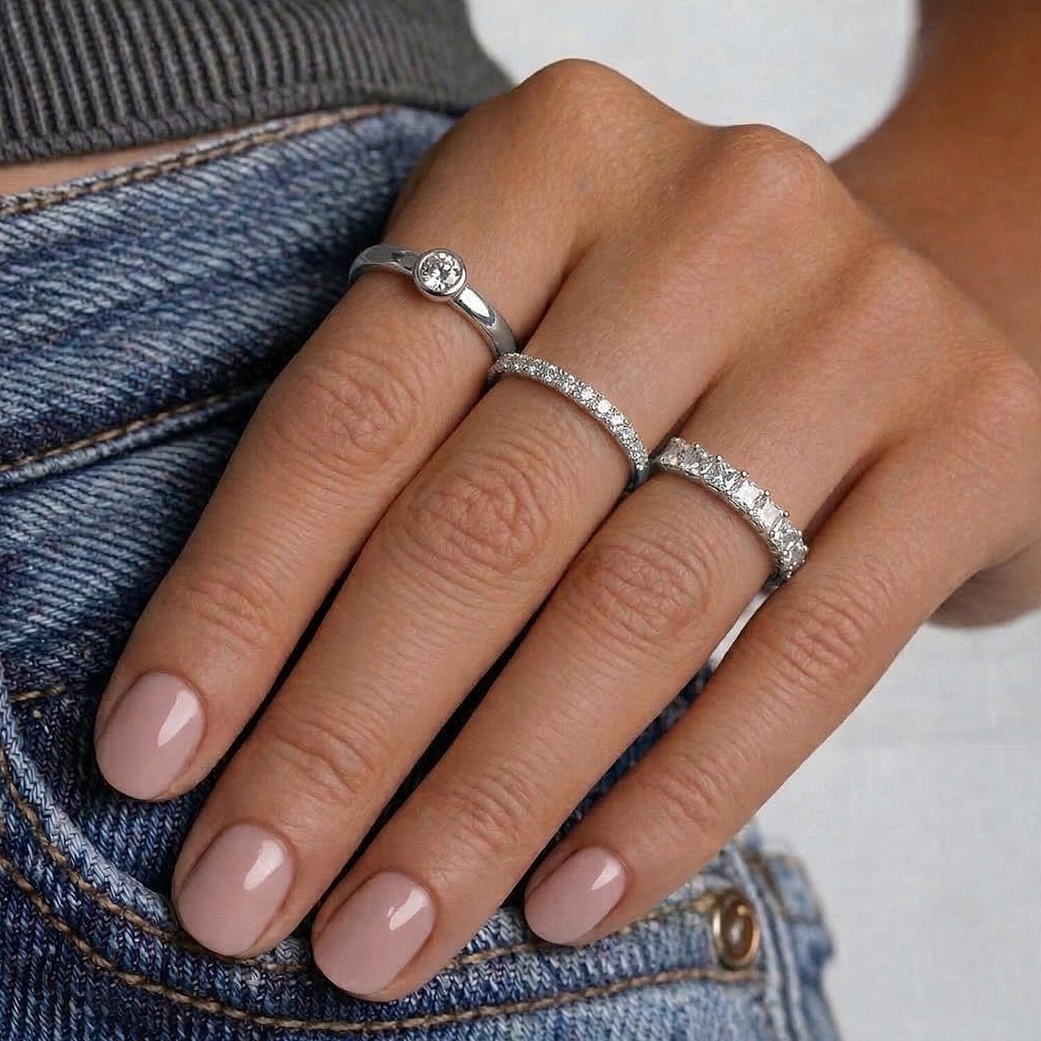 Diamond Half Eternity Ring in Sterling Silver