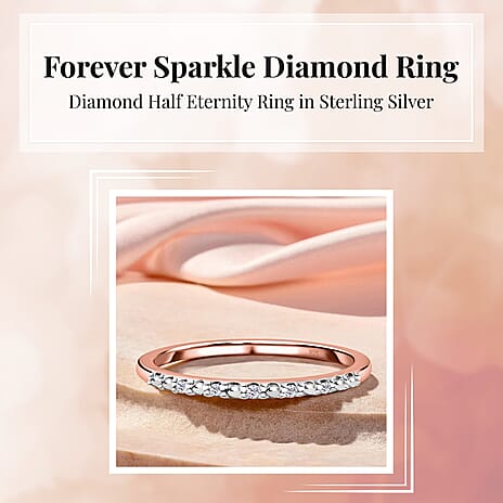 Diamond Half Eternity Ring in Rose Gold Overlay Sterling Silver 0.05 Ct.
