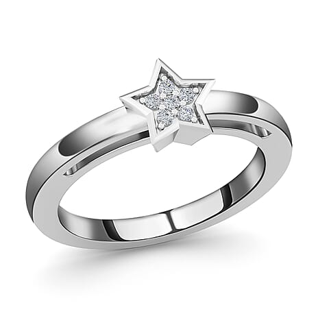 Diamond Star Stackable Platinum Overlay Sterling Silver