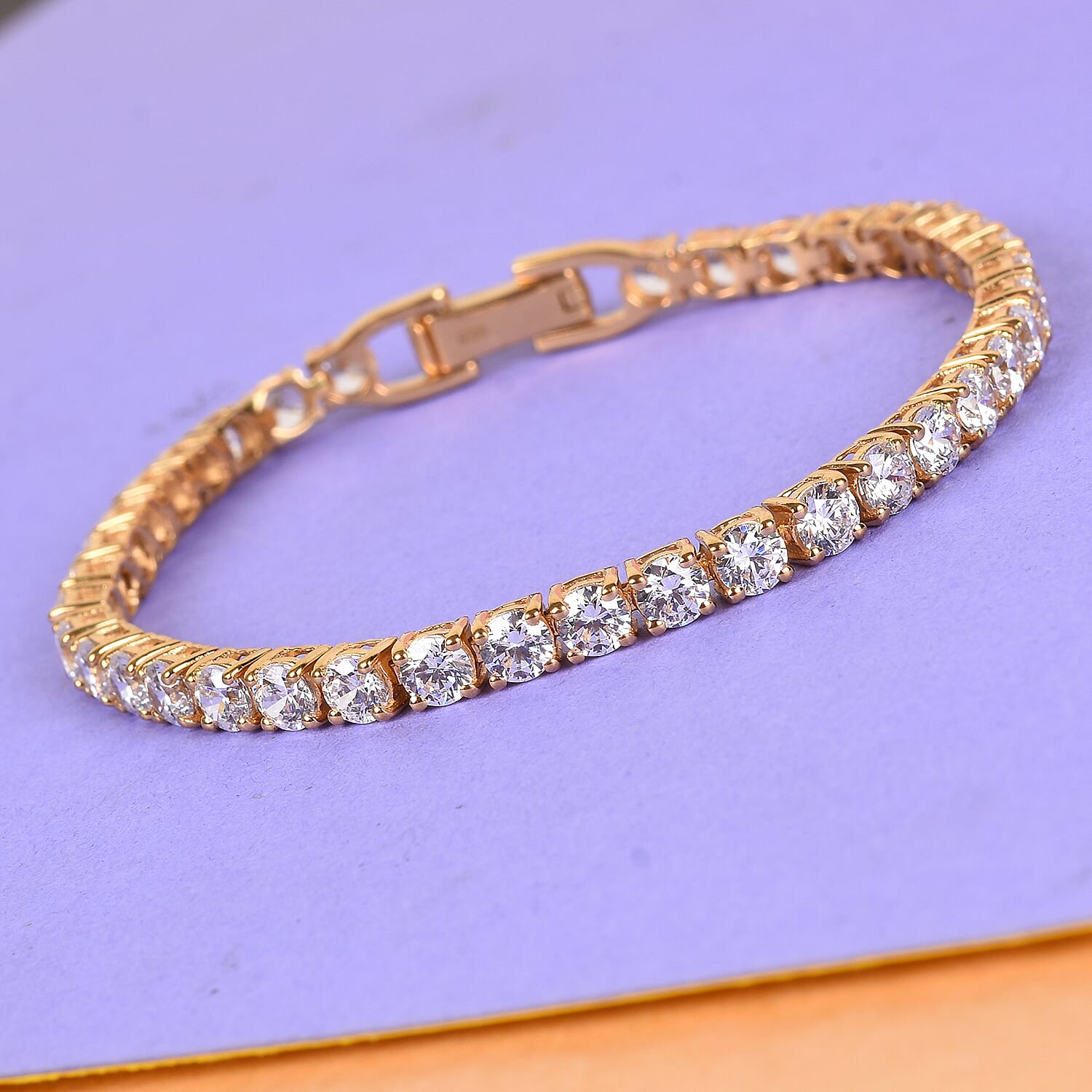 J Francis - 14K Gold Overlay Sterling Silver Tennis Bracelet (Size 7.5)  Made with Finest CZ 18.77 Ct, Silver wt 10.61 Gms