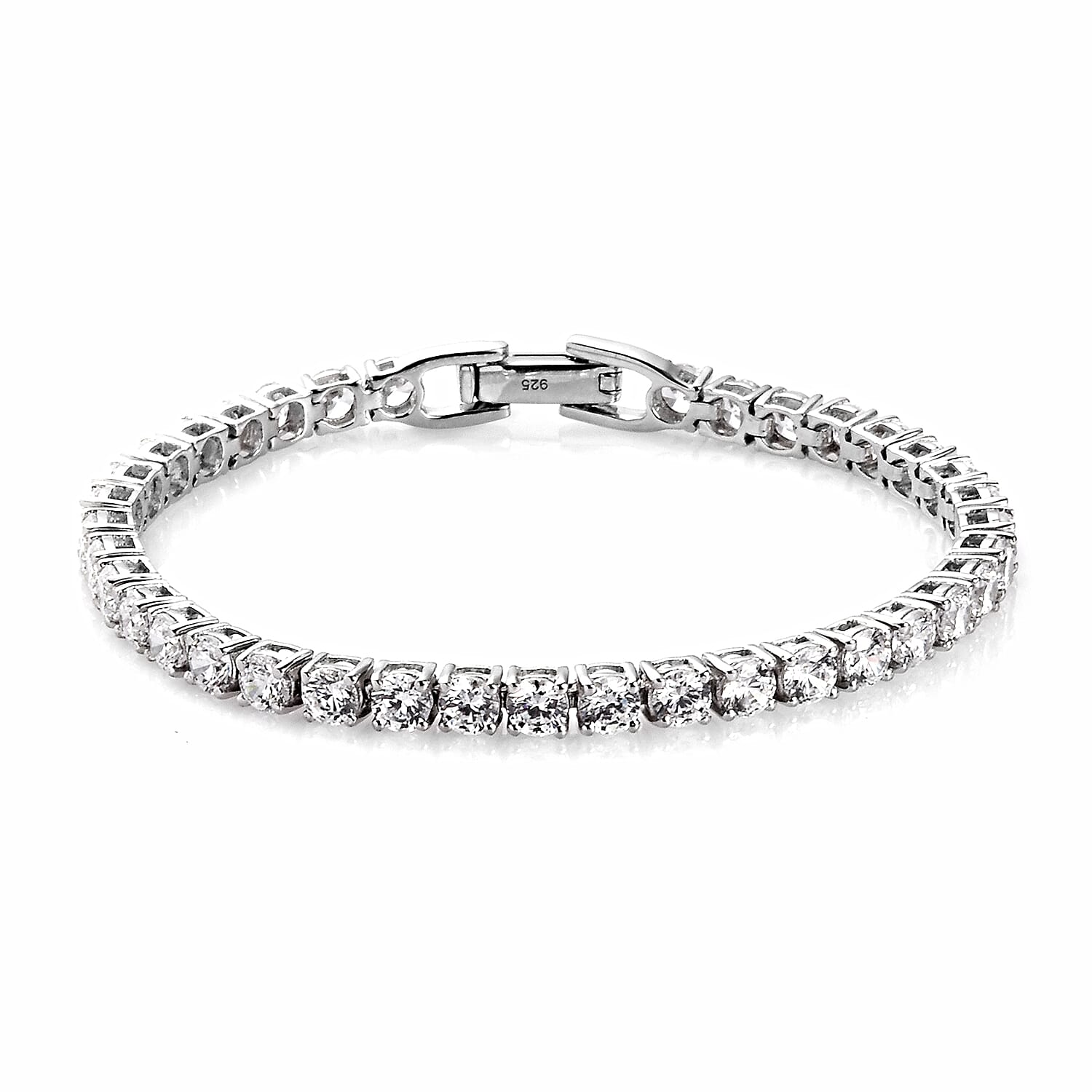 Lustro Stella Platinum Over Sterling Silver Tennis Bracelet (Size 7) Made with Finest CZ 10.00 Ct, Silver wt. 9,92 Gms