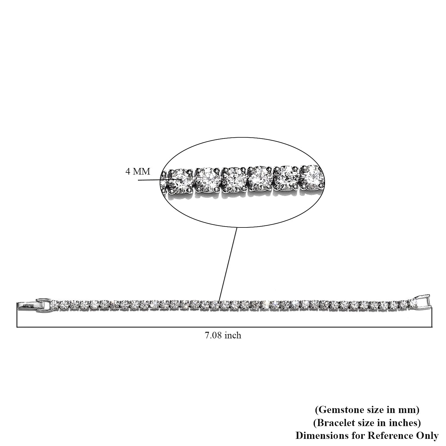 Lustro Stella Platinum Over Sterling Silver Tennis Bracelet (Size 7) Made with Finest CZ 10.00 Ct, Silver wt. 9,92 Gms