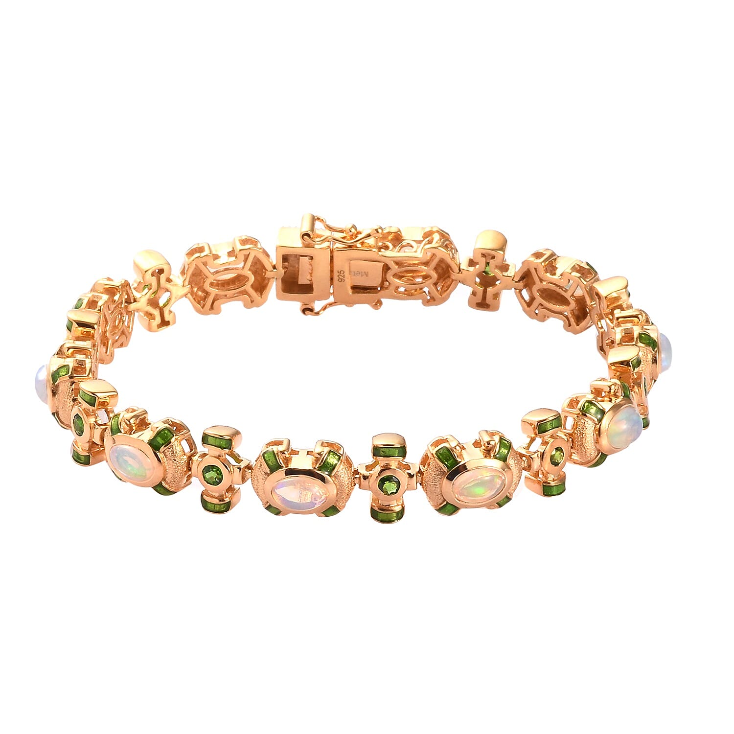 Ethiopian Welo Opal and Russian Diopside Enamelled Bracelet (Size 7) in 14K Gold Overlay Sterling Silver 4.50 Ct, Silver wt. 20.00 Gms