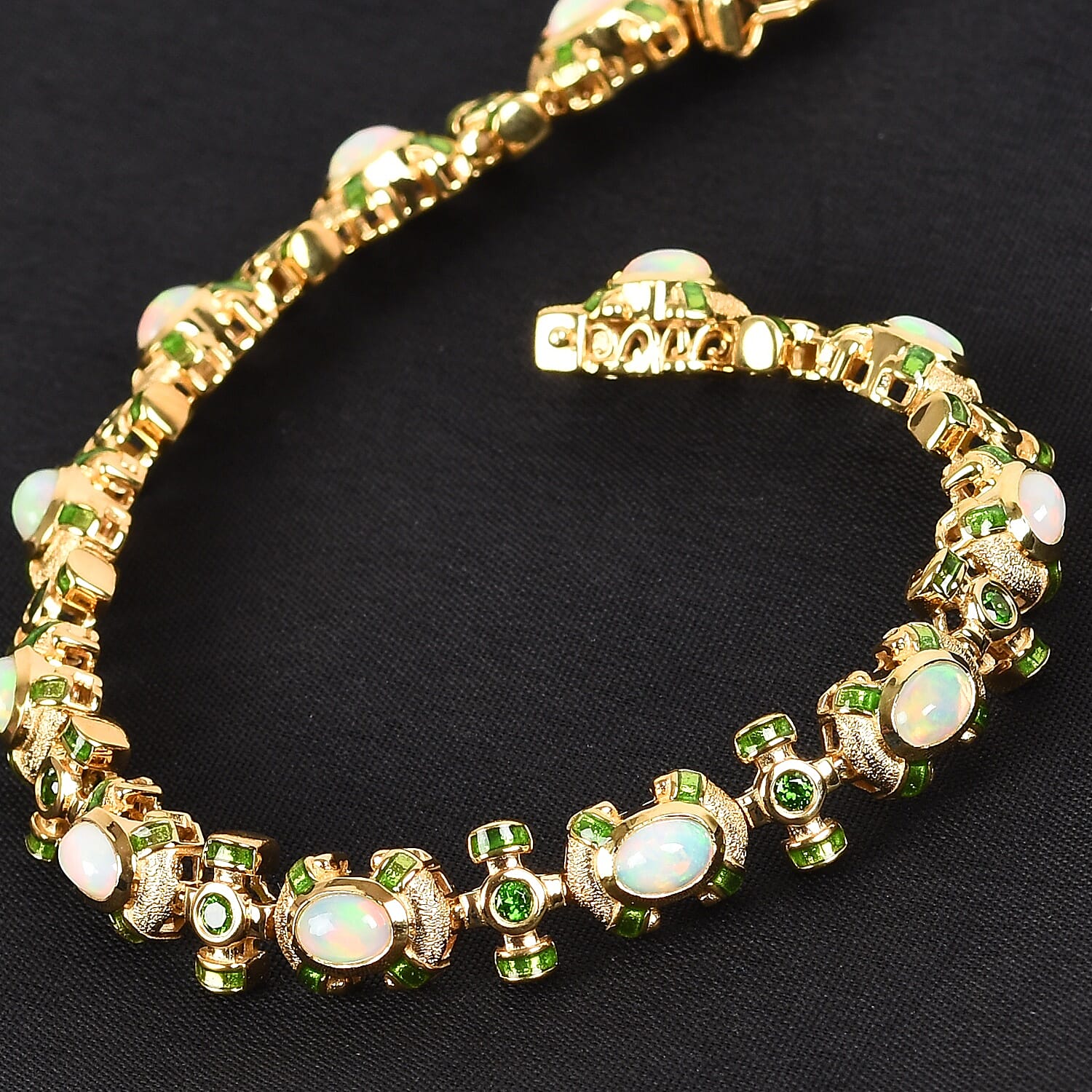 Ethiopian Welo Opal and Russian Diopside Enamelled Bracelet (Size 7) in 14K Gold Overlay Sterling Silver 4.50 Ct, Silver wt. 20.00 Gms
