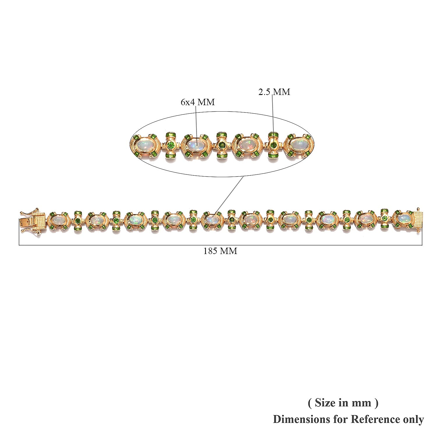 Ethiopian Welo Opal and Russian Diopside Enamelled Bracelet (Size 7) in 14K Gold Overlay Sterling Silver 4.50 Ct, Silver wt. 20.00 Gms